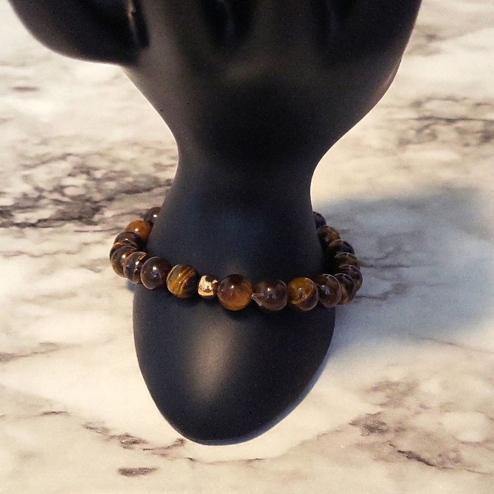 Natural Tiger Eye Stone Round Beads Volcanic Lava Bracelet (1 Pc ) - Picture 9 of 11
